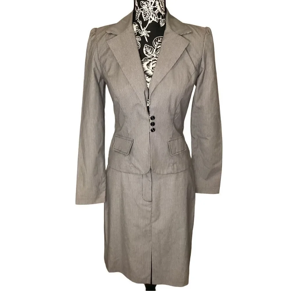 City Triangle Pinstripe 2Pc Skirt Suit Professional Occupational Business
